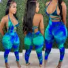 Dames Jumpsuits Rompertjes Doury Tie Dyed Jumpsuits Vrouwen Vetersluiting Halterhals Backless Romper voor Dames Zomer Club Outfit Holle Onregelmatige Catsuits 230620
