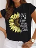 Camiseta Feminina Feminina Girassol Estampada Casual Basic O Neck T shirt Young Girls Soft Hand Feel Y2K Harajuku T shirts Feminino Tops Tees 230621