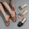 Slippers Classic Snakesskin Square Buckle Open Toe Summer Women Sandals Retro Tjock häl Bekväm kvinna tofflor Midhäl damskor J230621