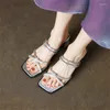 Sandals Summer 575 2024 Square Toe Roman Shoes للنساء المصنوع يدويًا الكعوب العالية للسيدات