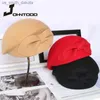 Kış yünü hissedilen Fransız bere kadın moda tasarımcısı boina bow şapka vintage siyah fedora gorras zarif hostes şapka kapağı l230523