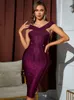 Повседневные платья Женские модные сексуальные дизайнеры Sparkly Purple Bodycon Bangage платье 2023 Ladies Chic Midi Evening Evening Party