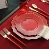 Conteneurs jetables à emporter 10 couverts couverts bord or rouge assiette en plastique tasse serviette combo ensemble fête d'anniversaire décorations de mariage réutilisables 230620