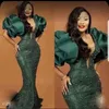 Dark Aso Ebi Green Sirène Robe de bal à paillettes en dentelle Fête formelle Deuxième réception Robes de fiançailles de la demoiselle d'honneur Robe de soirée zj es