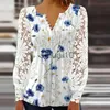 Womens Blouses Shirts 2023 Casual Spring Summer Women Shirt Vintage Button v Neck Embroidery Hollow Out Flower Lace Long Sleeve Blouse Tops Pullover J230621