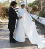 Robe De mariée pour femmes 2023 mariée à manches longues Cape dos nu Simple doux Satin robes De mariée Robe Mariage Vestidos De Noiva