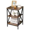 3-ters sida Tabell X Design End Table Metal Frame w/förvaringshyllor Rustik Brown