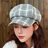 Spring Autumn Hat 2023 Ny mode åttonal newboy cap för kvinnor vintage rutan basker hatt damer artist målare cap l230523