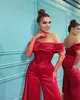 Sexy Red Jumpsuit Prom Dresses Off Shoulder Pearls Jumpsuits Evening Gowns Pleats Formal Red Carpet Long Special Occasion dress