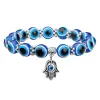 Nyaste mode onda blå ögon hamsa handsträngar armband för kvinnor män elastisk akryl lycklig turkiska pärlor armband par