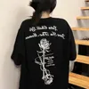 Damen T -Shirt Rose gedruckt schwarz übergroß
