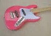 Akçaağaç klavye ile pembe elektrik bas gitar parlayan 5 ip beyaz inci pickguard