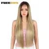 Syntetiska spetsfront peruker för svarta kvinnor blond ingefära lång rak spets peruk värmebeständiga cosplay peruker 230524