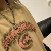 レディースTシャツアメリカンレトロムーンフィギュアフォームプリント女性用女性用ゴスTシャツルースフィッティングトレンドラウンドネックハーフトップ230620