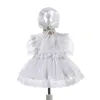 New Baby Girls Dress with Hat Toddler Maniche corte Battesimo Abito da battesimo Abito da comunione formale