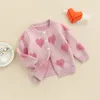 Coat Citgeett Autumn Toddler Infant Baby Girls Boys Cardigan Jackets Hjärttryck Lång ärmknapp Stängning Stickad tröja Toppar 230620