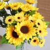 Dried Flowers Yellow Silk Sunflower Artificial Bouquet for Home Office Party Garden Hotel Wedding Decoration