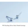 Studörhängen Original 999 Sterling Silver Posphere Cylindrical Studs Female Ear Stick Simple Man Compact Hole Needle Earring smycken