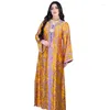 Vêtements ethniques Dubaï Femmes Robe Musulmane Maxi Robe Élégante À Manches Longues Robes Africaines Imprimé Diamant Costume National 2023 Robe D'été