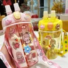 ウォーターボトル430mlかわいい子供ダブル飲料水ボトルストローポータブルボトル生徒カップルプラスチックカップギフトスクールキッズ230620