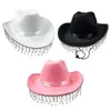 Cloches Blanc Mariée Cristal Cowgirl Chapeau Léger Simple Et Généreux Large Bord Feutre Tissu Pour Demoiselle D'honneur Faveurs Parties Costumes 230620