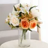 Dried Flowers Autumn Artificial Wedding Scene Decoration Roses Valentine's Day Gift Lily Fake Silk Bouquet Home Table Plant Ornaments