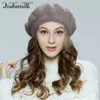 Joshuasilk Autumn Winter Womens Beret angora faux fur soft and delicate Decoration warm hat No leg Fashion Model L230523