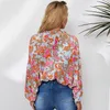 Wholesale Fall Women Clothes Floral Print Loose Fit Ruched V Neck Blouse Women AST251213580