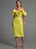Robes décontractées robe de soirée à paillettes 2023 femmes jaune moulante élégant Sexy à volants soirée Club haute qualité tenue d'été