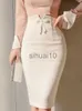 Röcke SymorHouse Hohe Taille Midi Röcke Frauen Frühling Sommer Büro Koreanische Elegante Split Zurück Sexy Weiß Bodycon Bleistift Rock Weibliche J230621