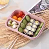 Dinnerware Sets Portable Storage Container Wheat Straw Bento Box Student Sanitary 3 Grid Microwave Environmental Protection Without Spa