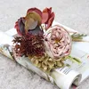 Dried Flowers Red Artificial Silk Big Peony Bouquet High Quality Home Decoration Autumn Wedding Arrangement Christmas Large Fake Plant