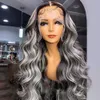 HD Lace Grey Highlight Color Menselijk Haar Pruik met Babyhaar Lijmloze Body Wave Lace Front Pruik Synthetisch voor zwarte vrouwen