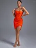 Sukienki swobodne krystalicznie bandaż sukienka pomarańczowa bodycon wieczorna impreza elegancka seksowna drapowana jedno ramię w urodziny strój 2023 Summer