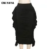 Юбки Cm.yaya Women Streetwear ins in ruffles side High -талия Bodycon Midi Stacked рюша