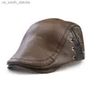JAMONT Fashion PU Leather Caps Windproof Man Beret Bandage Hat Spring Flat Cap Casquette Warm Side Strap Boina Masculina L230523
