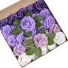 Dekorativa blommor 25 huvuden 8 cm konstgjorda pe skum rose brud bukett blomma för bröllopsfest scrapbooking diy med låda