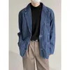 Trajes de hombre Blazers Hombres Traje suelto Cuello Chaqueta de mezclilla a rayas Hombre Primavera Otoño Un solo pecho Manga larga Casual Jeans Abrigo