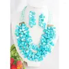 Halsbandörhängen Set Blue Nigerian Fashion Wedding/Party Jewelry 2023 Classic African Costum Coral Beads