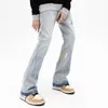 Herr jeans mode stänk bläck graffiti vintage baggy män flare jeans byxor elegant tvättade blå hip hop -denim byxor ropa hombre 230620