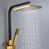 Pommeaux de douche de salle de bains Ensemble de robinets en or noir Mitigeur en métal pluie Baignoire 4 voies avec bidet et étagère 230620