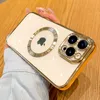 For Magsafe Transparent Magnetic Case For iPhone 14 13 12 11 Pro Max Plus 14Pro Soft Silicon Gold Full Cover With Lens Protector