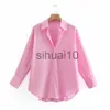 Женские блузкие рубашки Puwd повседневная женщина розовые негабаритные рубашки 2021 Spring Fashion Ladies Lake Button Form