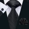 Noeuds papillon salut-cravate cadeau d'affaires pour hommes cravate noir Plaid classique luxe soie hommes cravate mode Hanky boutons de manchette ensemble de haute qualité
