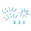 Blue Ice Transparent Butterfly Press On Nails Shining Diamond Long Wearable Fake naglar Full Cover False Nails