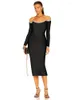 Casual Dresses Verziertes Midi-Verbandskleid 2023 Frauen Schwarz Langarm Bodycon Sexy Party Abend Geburtstag Club Outfits