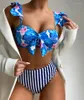 Swimwear 2023 Striped Women's Swimsuit Printed Split Sexy Bikini Set