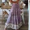 Kjolar söta blommor tryck kjol kvinnor sommar bohemiska långa kjolar hög elastisk midja a-line mode boho maxi kjolar xs-3xl jupe rs171 j230621