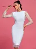 Casual Dresses White Bandage Dress Women Lace Party Bodycon Elegant Sexig långärmad rygglös kväll Födelsedagsklubbutrustning 2023