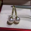 Ohrhänger, elegant, 6,5–7 mm, japanische Natur, rund, Akoya-Perlen, weiß, rosa, 925er Silber